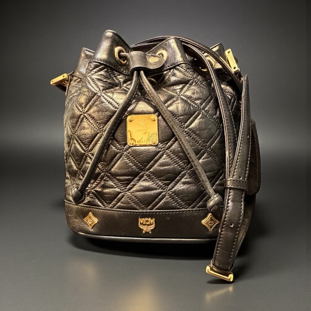 MCM Black Quilted Bucket Crossbody Bag (A752) - Picture 4 of 12